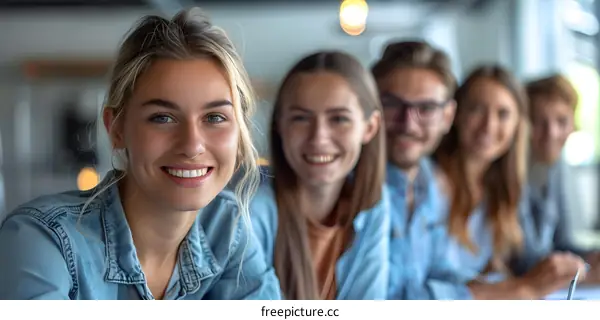 Portrait of a smiling young woman with her friends in the background