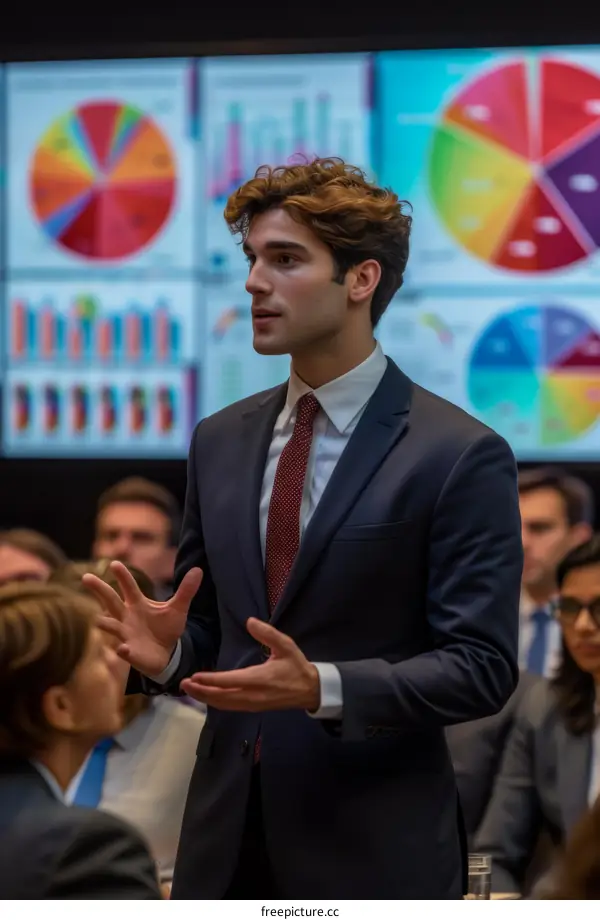 Young male professional giving a presentation in a conference room