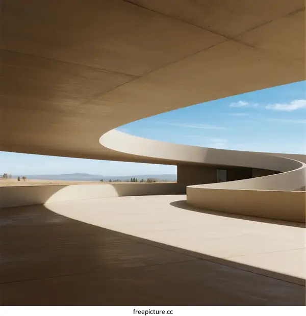 Curved Concrete Structure with Open Sky and Landscape View