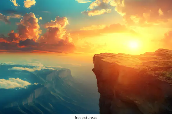 Majestic Mountain Cliff with Sunset Sky