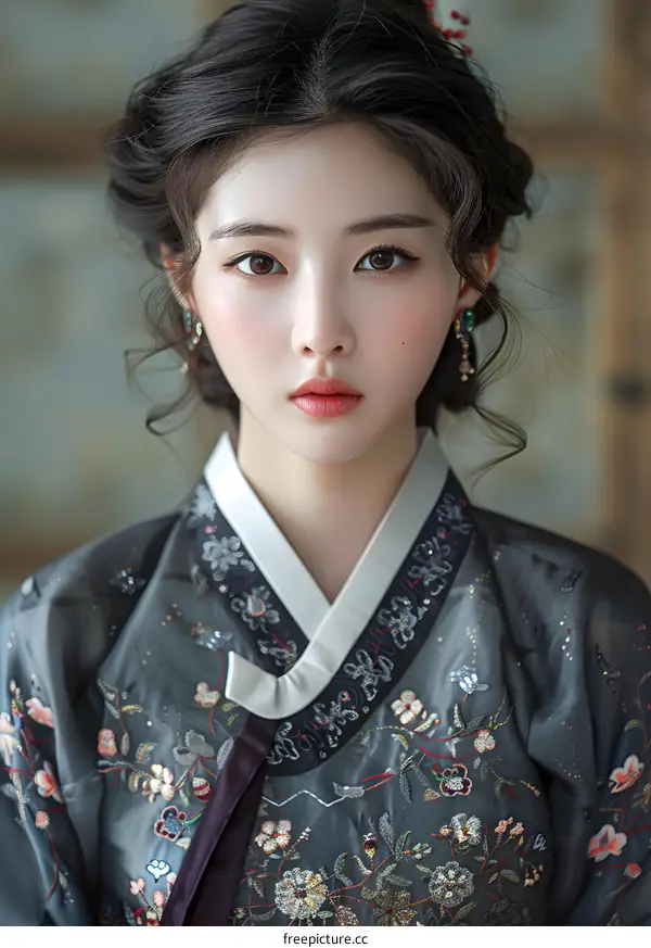 Portrait of a beautiful Korean woman in traditional Korean dress