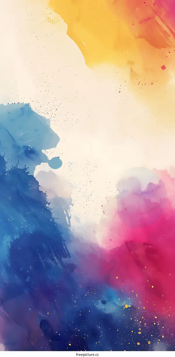 Abstract Watercolor Background With Blue, Pink, And Yellow Colors
