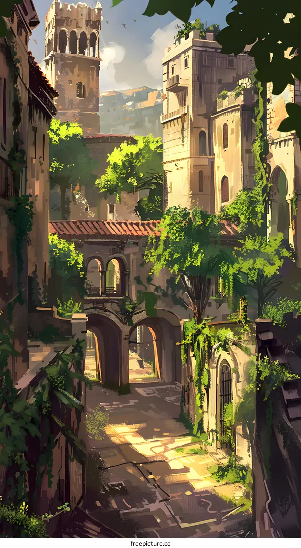 Ancient City Ruins Overgrown with Plants