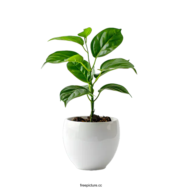 [Transparent Background PNG]A small potted plant with green leaves on a white background