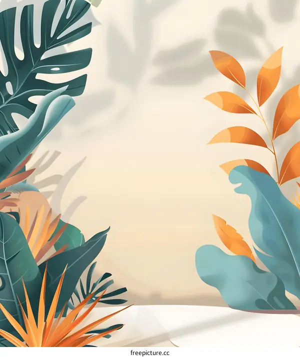 Tropical Leaves Illustration with Soft Lighting and White Platform