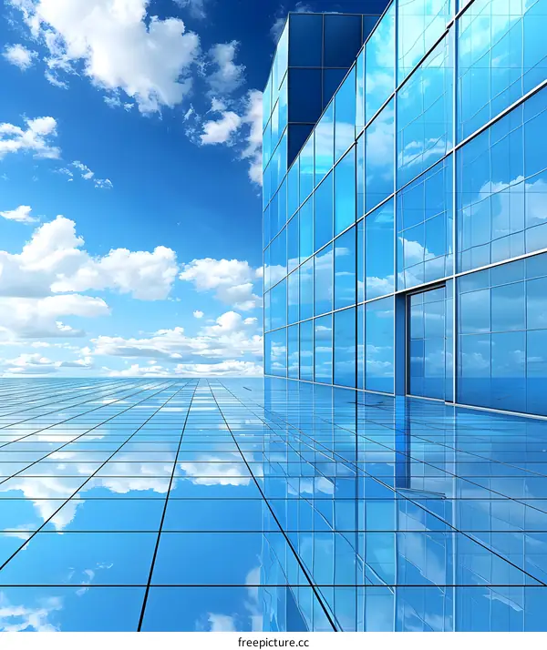 Modern Glass Building With Blue Sky Reflection