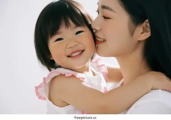 A mother and her little daughter showing affection and happiness