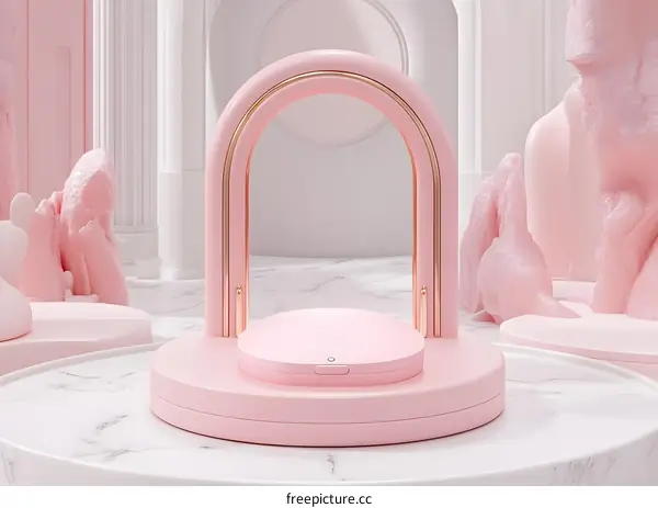 Pink Minimalist 3D Rendered Archway with Gold Trim
