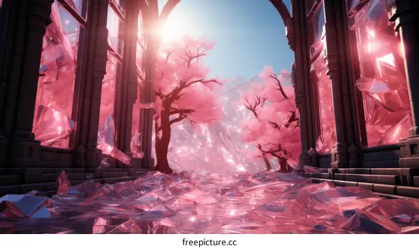 Pink Crystal Fantasy Landscape with Pink Trees
