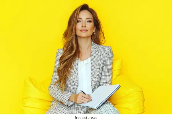 Confident Caucasian Woman in Fashionable Business Suit