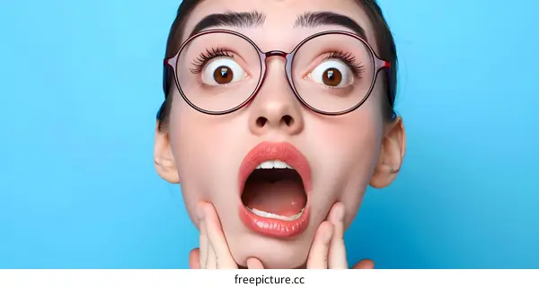 Portrait of Shocked Woman Wearing Glasses