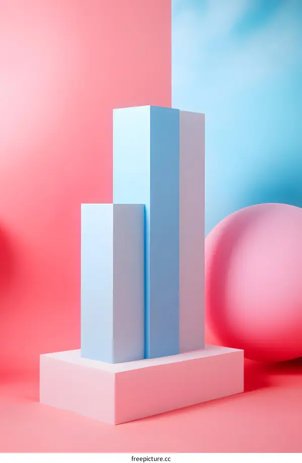 Abstract Minimalist Geometric Shapes Blue And Pink Background