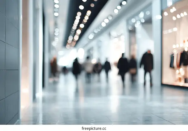 Blurred View of Busy Shopping Mall Corridor