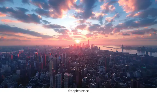 New York City Skyline Sunset Panorama