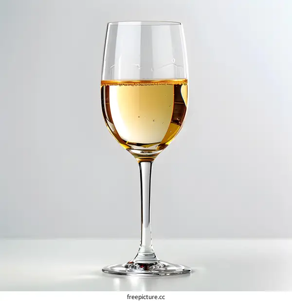 A glass of white wine on a white background