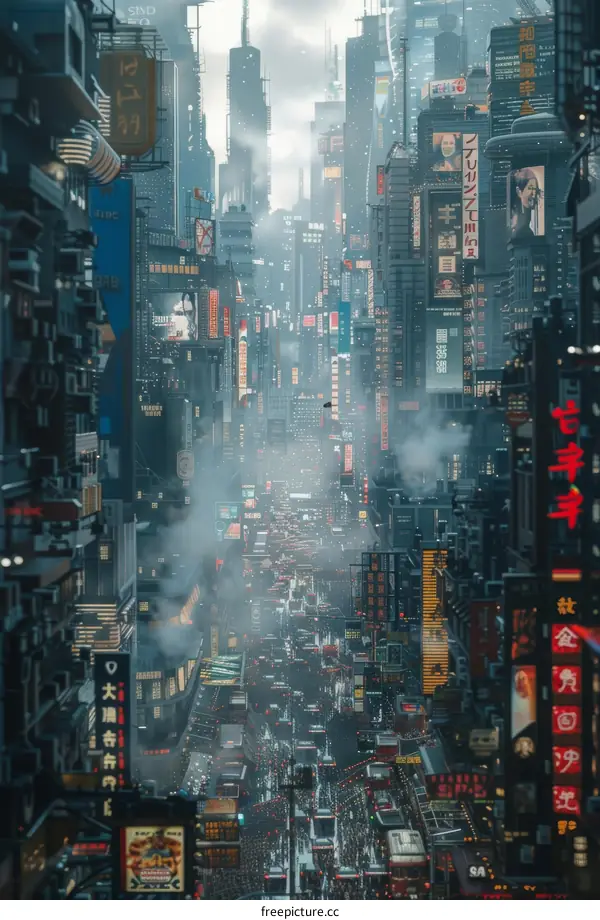 Futuristic Asian Cityscape Illustration