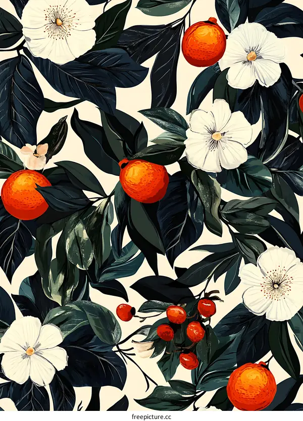 Floral Orange and White Pattern