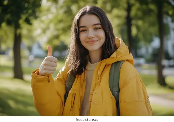 Smiling Young Woman With Thumbs Up Gesture