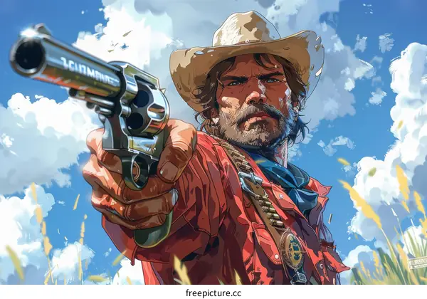 Cowboy aiming gun