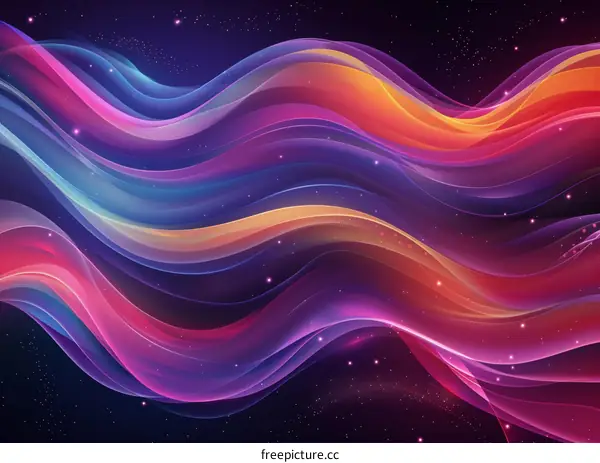 Colorful abstract wave background with glowing particles