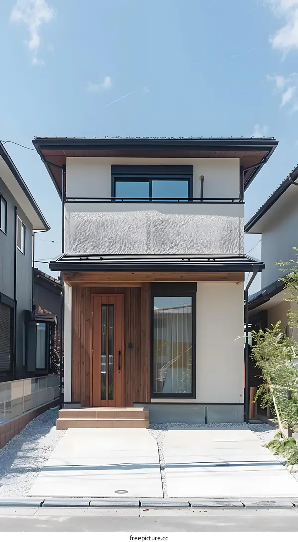 Modern Japanese Style House With Wooden Front Door