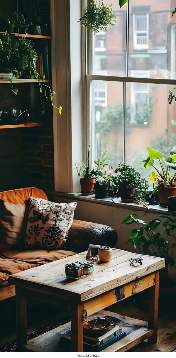 Rustic Living Room Interior Design With Plants And Natural Light