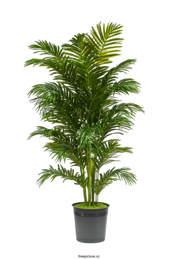 [Transparent Background PNG]Green Palm Tree in Black Pot Against White Background