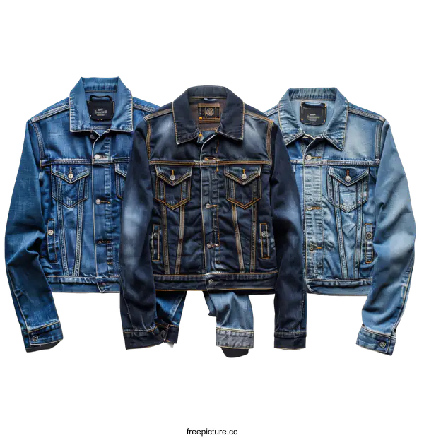 [Transparent Background PNG]Three Blue Denim Jackets on transparent background