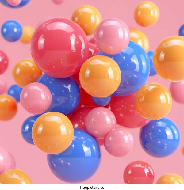 Pink and blue balls floating in mid air