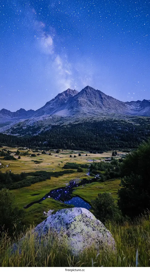 Night Sky Majestic Mountain Landscape