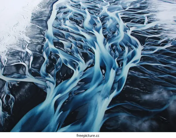 Icelandic Glacial River Patterns Aerial View