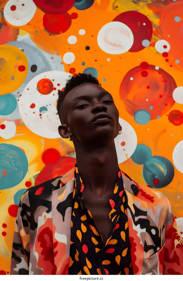 Black Man in Abstract Circle Patterned Shirt
