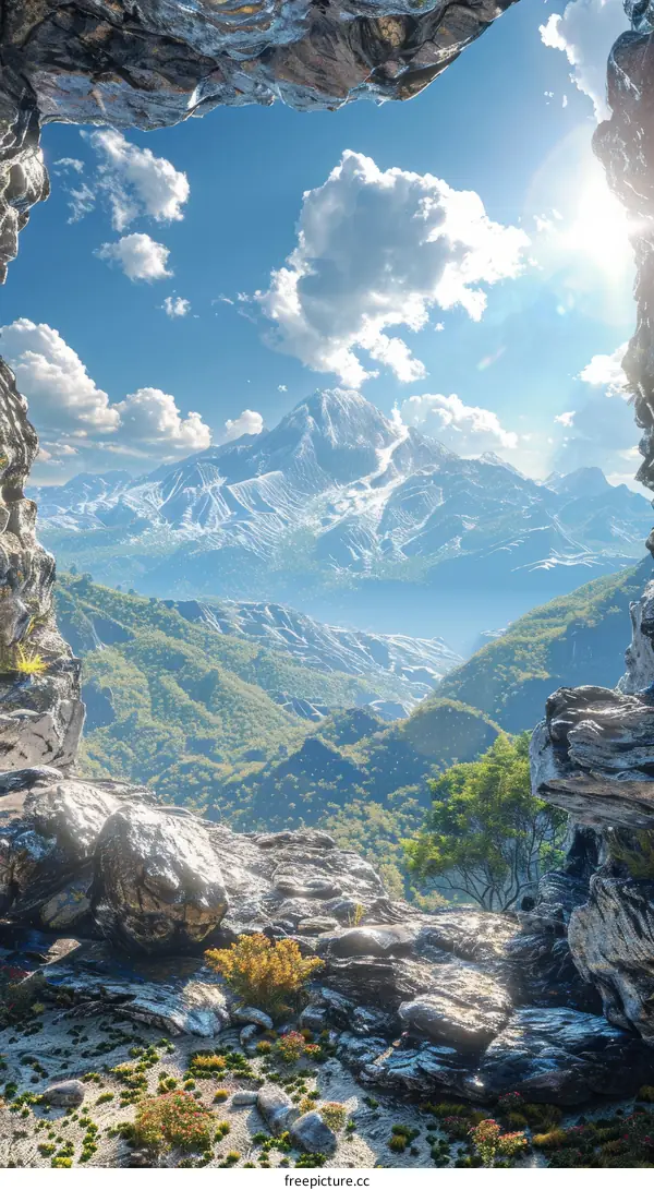 Fantasy landscape mountains rocks foreground