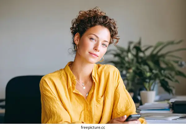 Portrait of a Woman in a Mustard Yellow Shirt