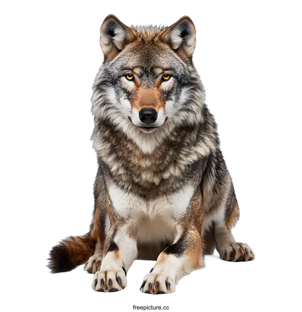 [Transparent Background PNG]Gray Wolf Sitting on White Background