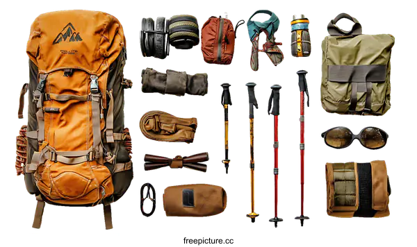 [Transparent Background PNG]Hiking Gear Collection on White Background