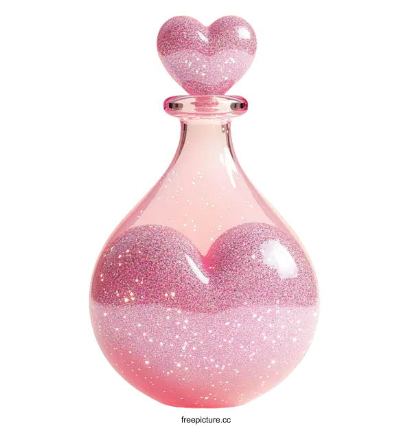 [Transparent Background PNG]Pink Heart-Shaped Glass Bottle Illustration