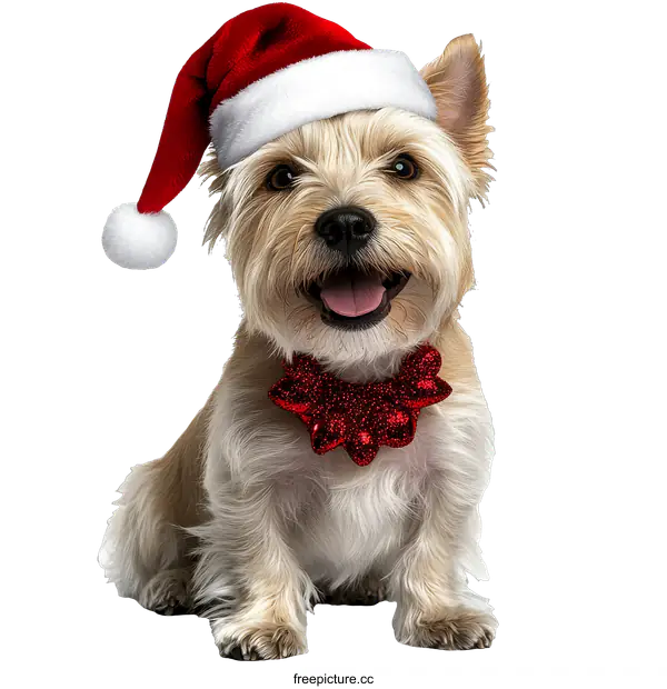 [Transparent Background PNG]Adorable Dog Wearing Christmas Hat