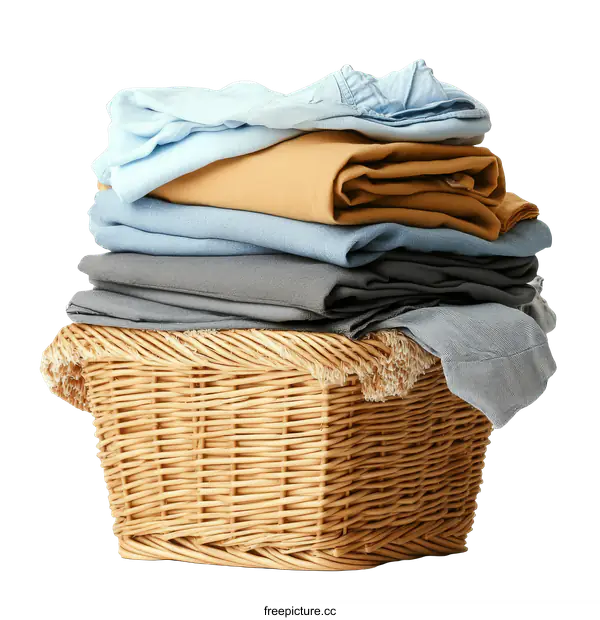 [Transparent Background PNG]Laundry Basket Filled With Clothes