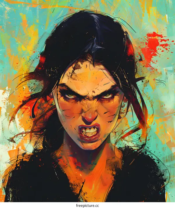 Angry Woman Portrait with Abstract Background