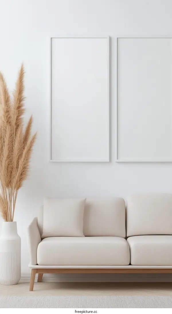 Modern Minimalist Living Room Mockup with Empty Frames