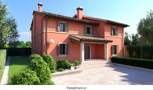 Exterior Design of a Modern Two Story House with Red Brick Walls
