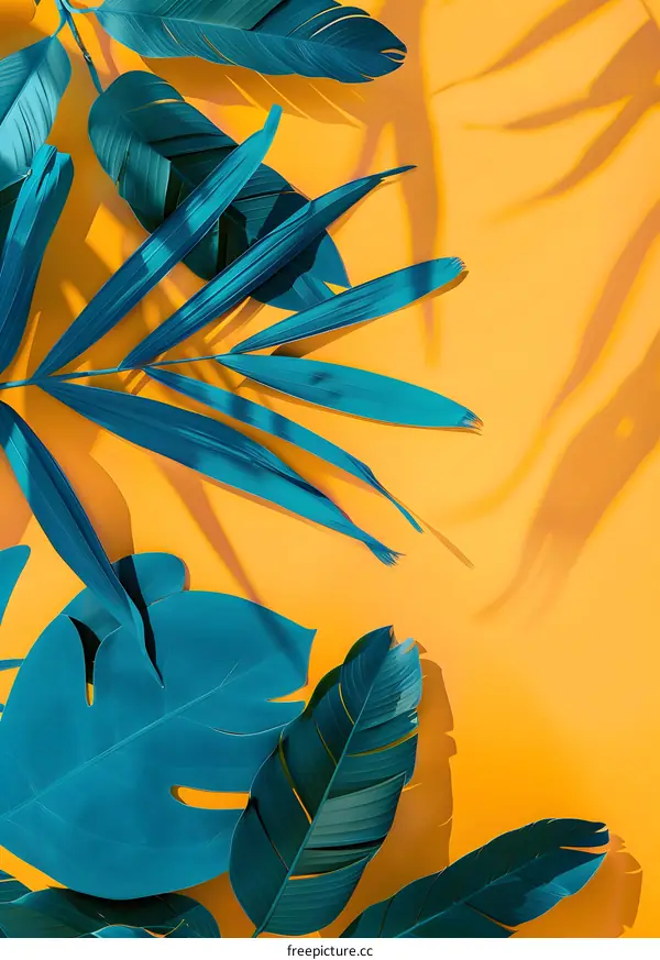 Tropical Leaf Shadow On Yellow Background