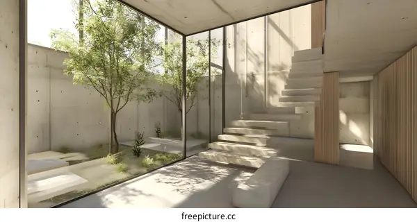 Modern Minimalist Interior Design with Concrete and Wood Elements