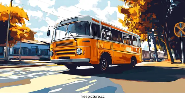 Vintage Yellow Bus Illustration