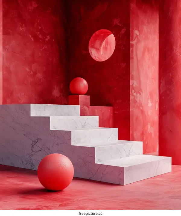 Abstract Red and White Geometric Stairway