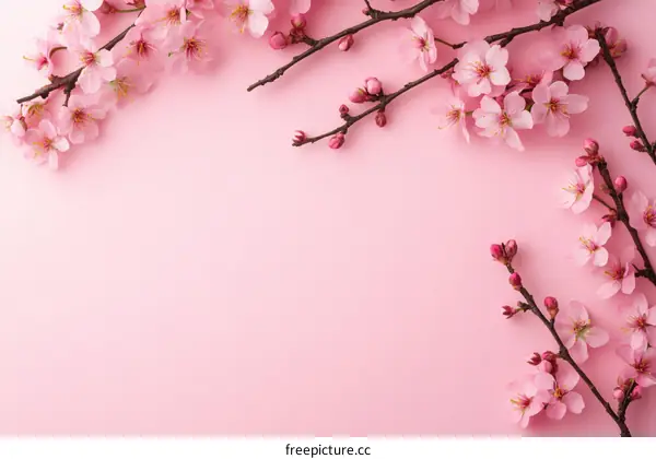 Beautiful Pink Cherry Blossoms on a Pink Background