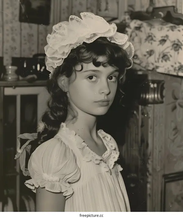 Portrait of a Young Girl with a White Lace Headband
