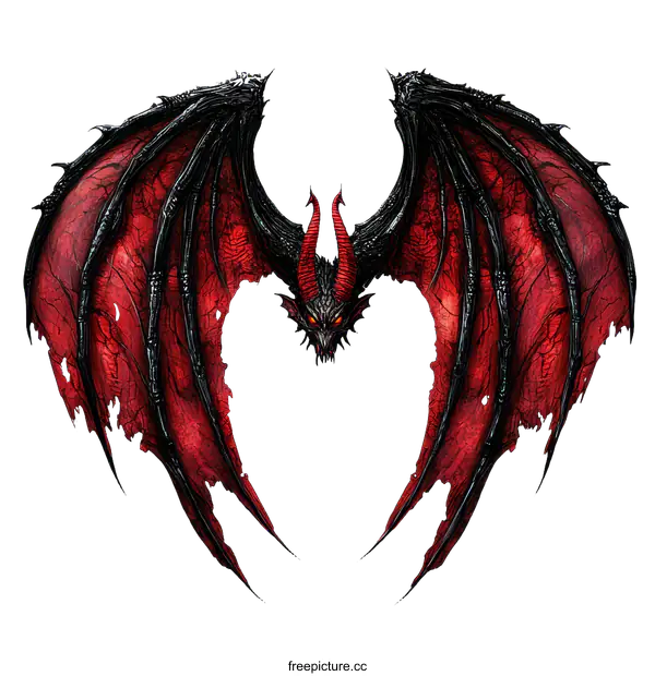 [Transparent Background PNG]Fierce Red Dragon Illustration with Wings