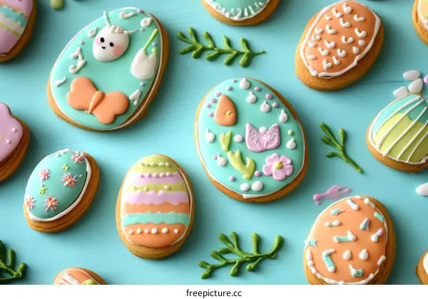 Colorful Easter Cookies Decorated with Frosting